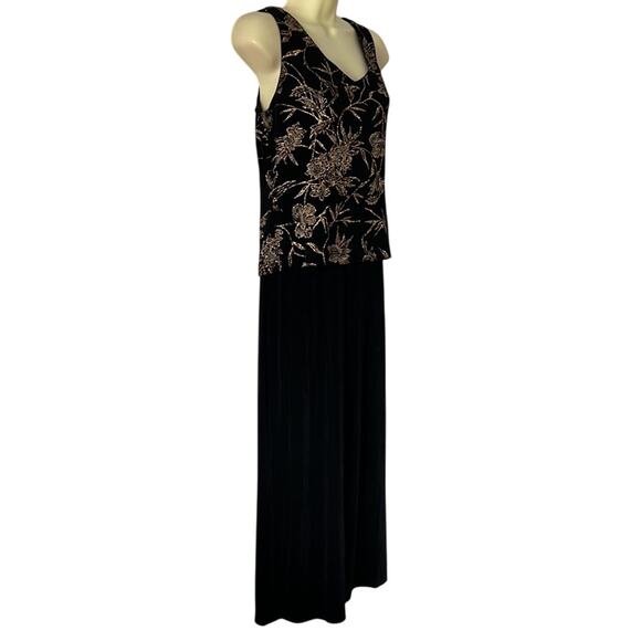 Coldwater Creek S Black Long Maxi Gown Dress Gold Glitter Embellished Party - Picture 2 of 10